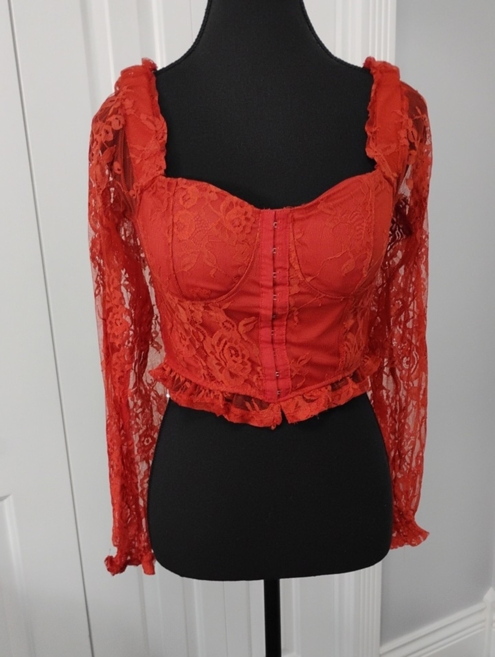 Thorn & Fable Lace Long sleeve Corset-Style Lace Crop Top